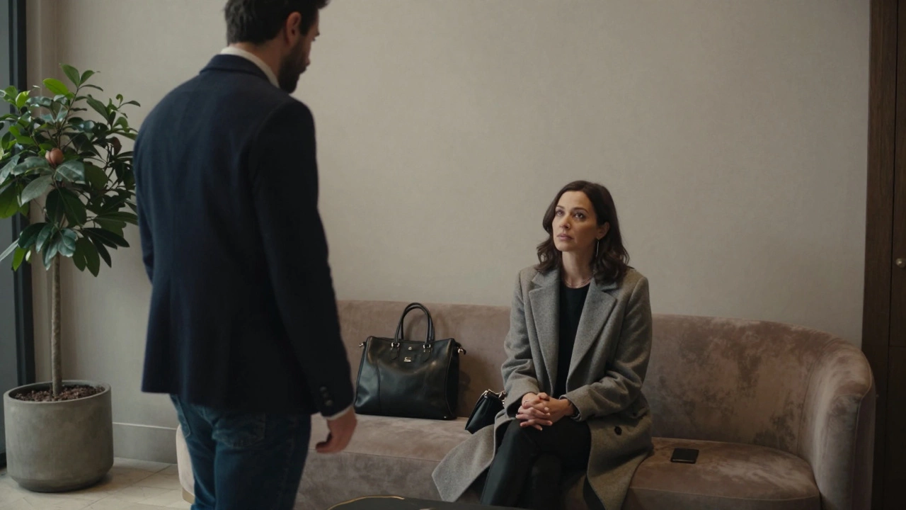 A woman waiting calmly in a hotel lobby in Paris, awaiting a client.